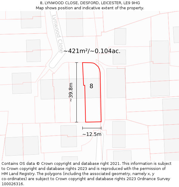 8, LYNWOOD CLOSE, DESFORD, LEICESTER, LE9 9HG: Plot and title map