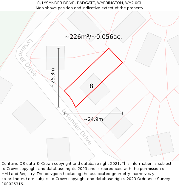 8, LYSANDER DRIVE, PADGATE, WARRINGTON, WA2 0GL: Plot and title map