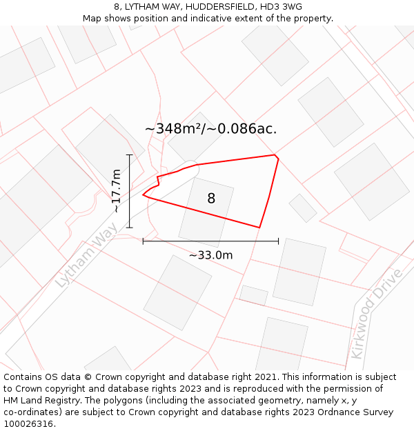 8, LYTHAM WAY, HUDDERSFIELD, HD3 3WG: Plot and title map