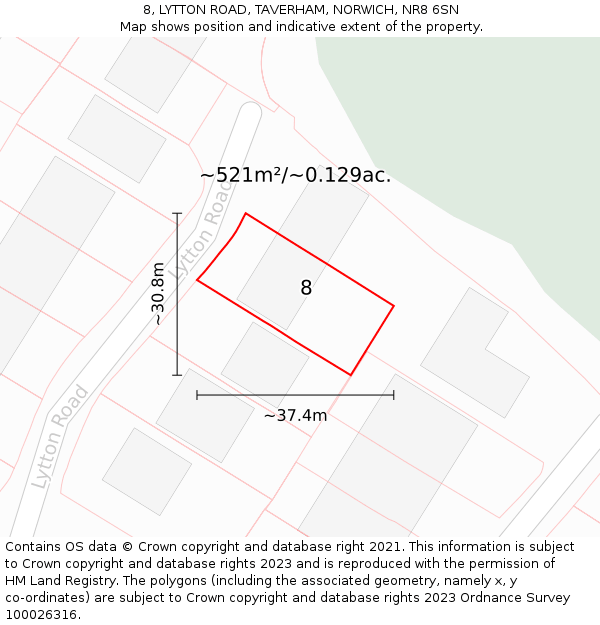 8, LYTTON ROAD, TAVERHAM, NORWICH, NR8 6SN: Plot and title map
