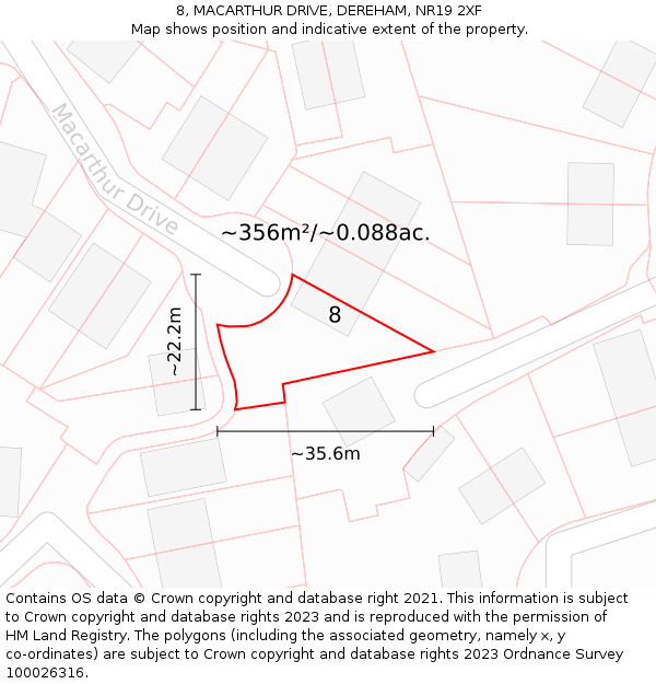 8, MACARTHUR DRIVE, DEREHAM, NR19 2XF: Plot and title map