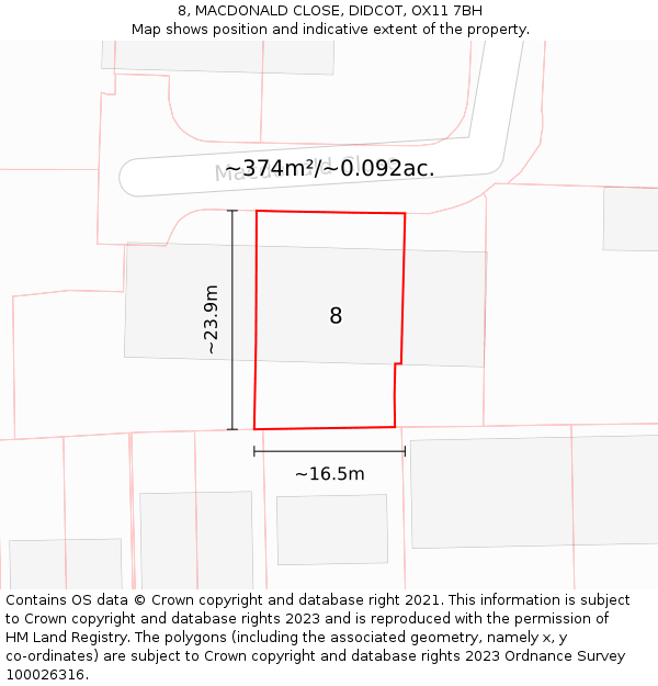 8, MACDONALD CLOSE, DIDCOT, OX11 7BH: Plot and title map