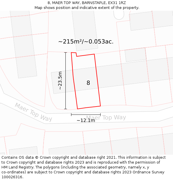 8, MAER TOP WAY, BARNSTAPLE, EX31 1RZ: Plot and title map