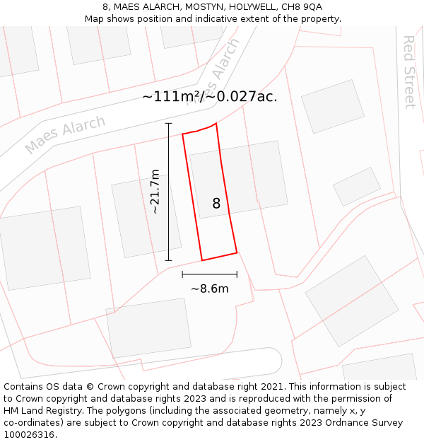 8, MAES ALARCH, MOSTYN, HOLYWELL, CH8 9QA: Plot and title map