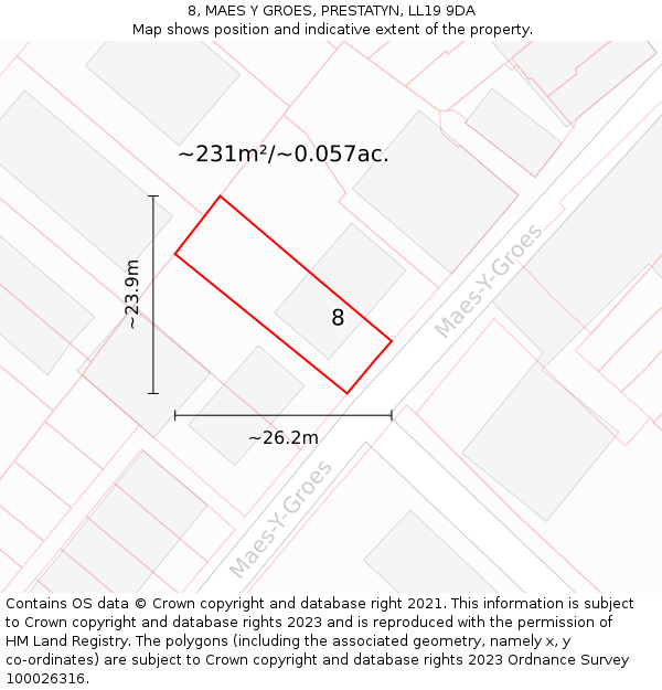 8, MAES Y GROES, PRESTATYN, LL19 9DA: Plot and title map