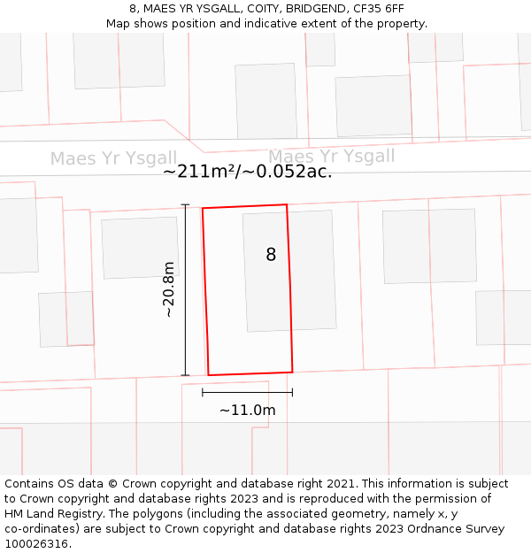 8, MAES YR YSGALL, COITY, BRIDGEND, CF35 6FF: Plot and title map