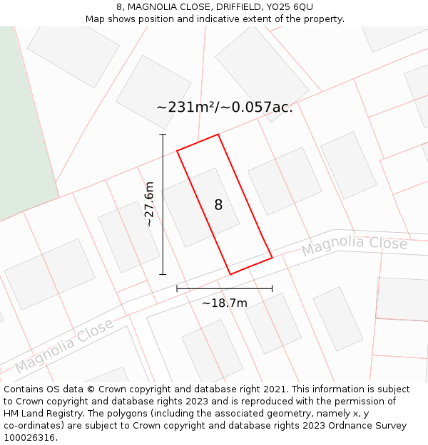 8, MAGNOLIA CLOSE, DRIFFIELD, YO25 6QU: Plot and title map