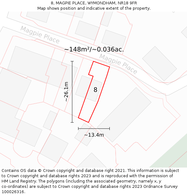 8, MAGPIE PLACE, WYMONDHAM, NR18 9FR: Plot and title map