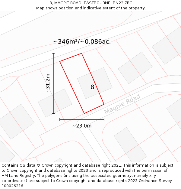 8, MAGPIE ROAD, EASTBOURNE, BN23 7RG: Plot and title map