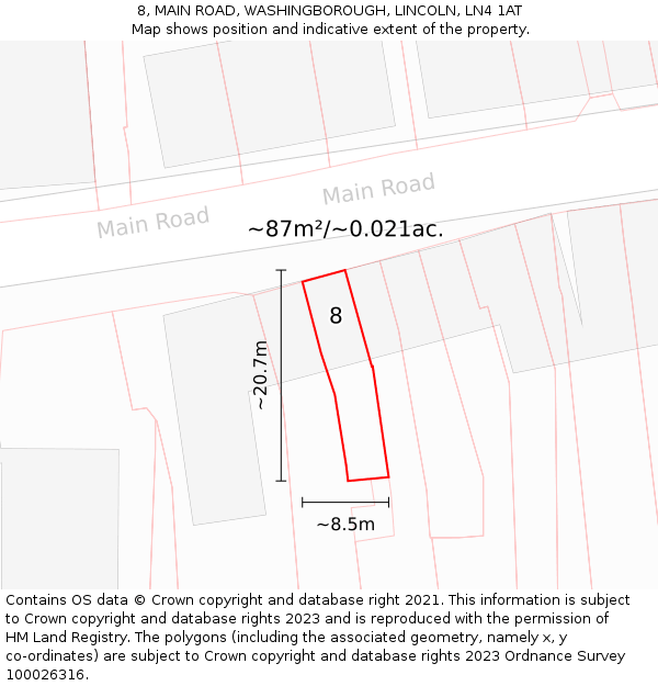8, MAIN ROAD, WASHINGBOROUGH, LINCOLN, LN4 1AT: Plot and title map