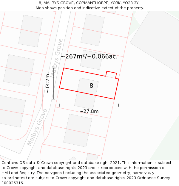 8, MALBYS GROVE, COPMANTHORPE, YORK, YO23 3YL: Plot and title map