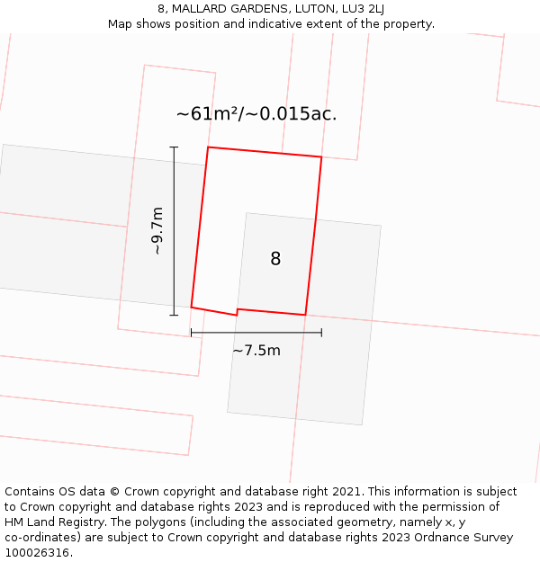 8, MALLARD GARDENS, LUTON, LU3 2LJ: Plot and title map