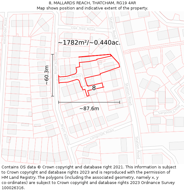 8, MALLARDS REACH, THATCHAM, RG19 4AR: Plot and title map