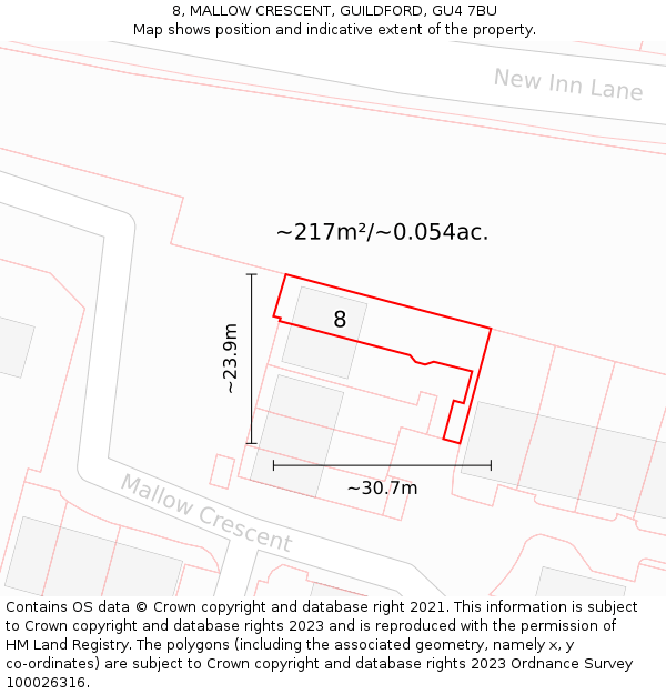8, MALLOW CRESCENT, GUILDFORD, GU4 7BU: Plot and title map