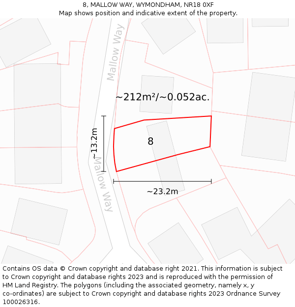8, MALLOW WAY, WYMONDHAM, NR18 0XF: Plot and title map