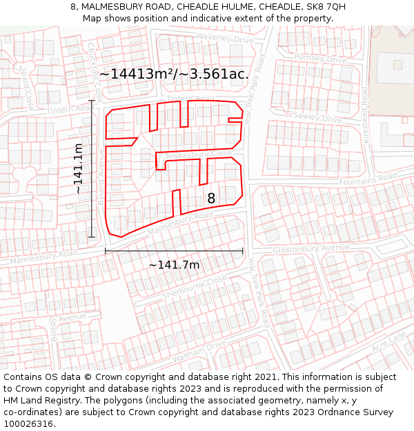 8, MALMESBURY ROAD, CHEADLE HULME, CHEADLE, SK8 7QH: Plot and title map