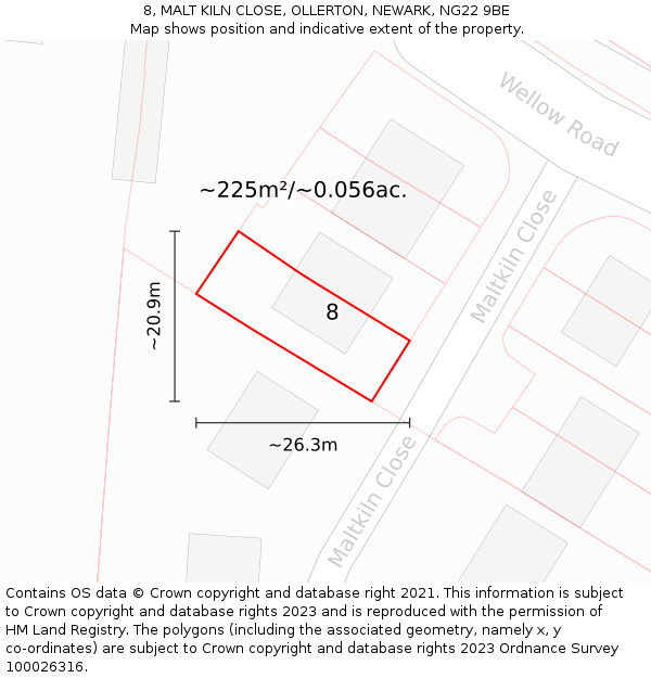 8, MALT KILN CLOSE, OLLERTON, NEWARK, NG22 9BE: Plot and title map