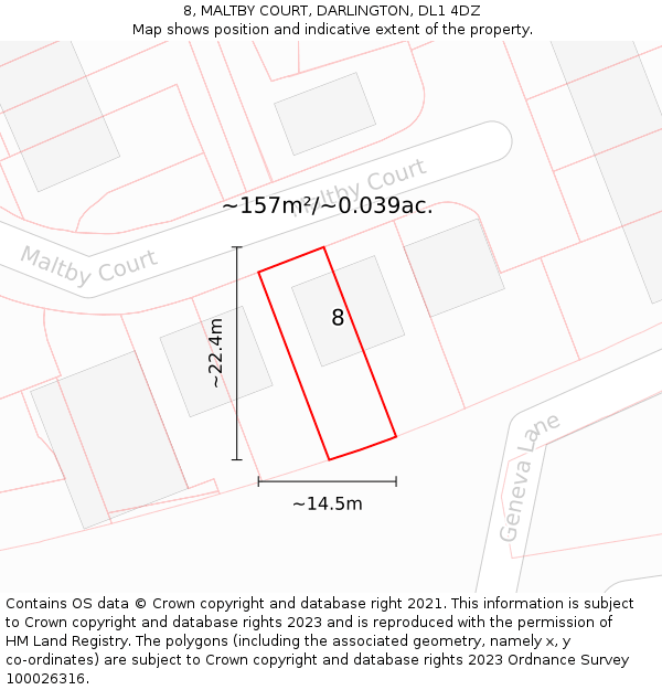 8, MALTBY COURT, DARLINGTON, DL1 4DZ: Plot and title map