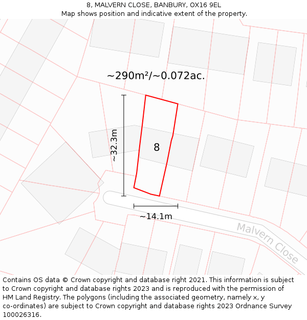 8, MALVERN CLOSE, BANBURY, OX16 9EL: Plot and title map