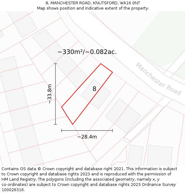 8, MANCHESTER ROAD, KNUTSFORD, WA16 0NT: Plot and title map