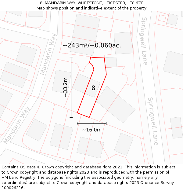 8, MANDARIN WAY, WHETSTONE, LEICESTER, LE8 6ZE: Plot and title map