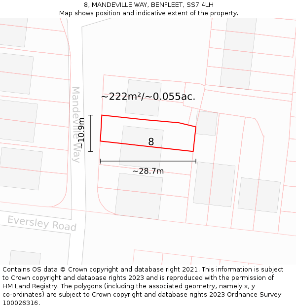 8, MANDEVILLE WAY, BENFLEET, SS7 4LH: Plot and title map