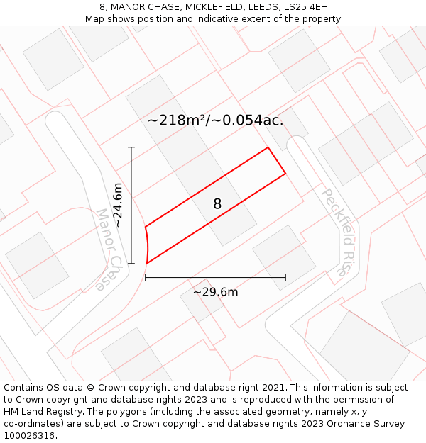 8, MANOR CHASE, MICKLEFIELD, LEEDS, LS25 4EH: Plot and title map