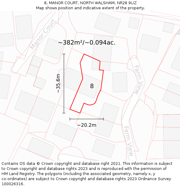 8, MANOR COURT, NORTH WALSHAM, NR28 9UZ: Plot and title map