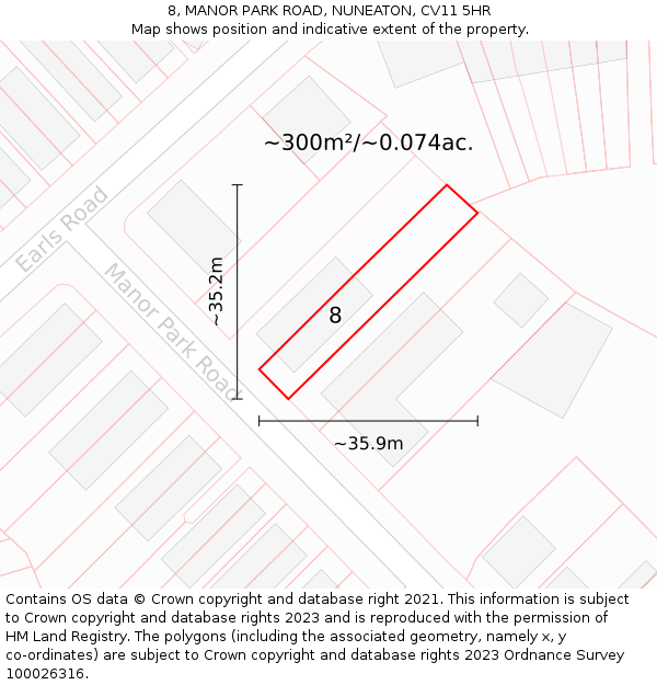 8, MANOR PARK ROAD, NUNEATON, CV11 5HR: Plot and title map