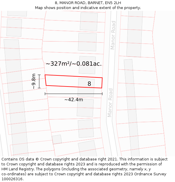 8, MANOR ROAD, BARNET, EN5 2LH: Plot and title map