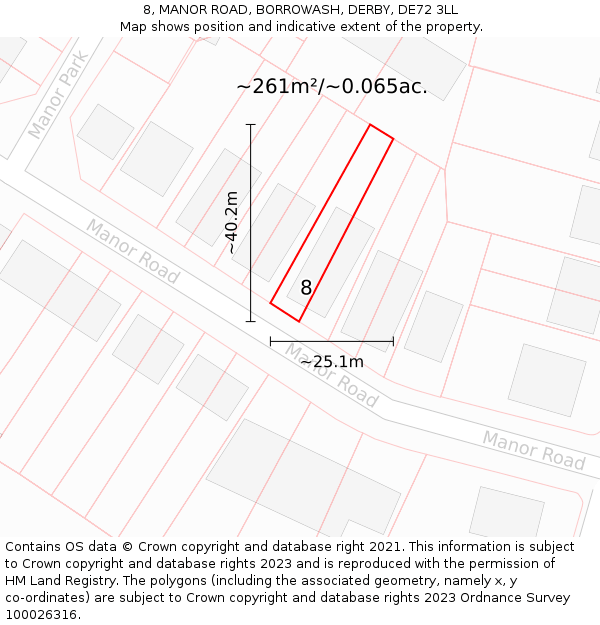 8, MANOR ROAD, BORROWASH, DERBY, DE72 3LL: Plot and title map