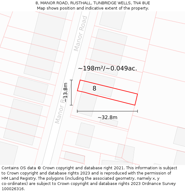 8, MANOR ROAD, RUSTHALL, TUNBRIDGE WELLS, TN4 8UE: Plot and title map
