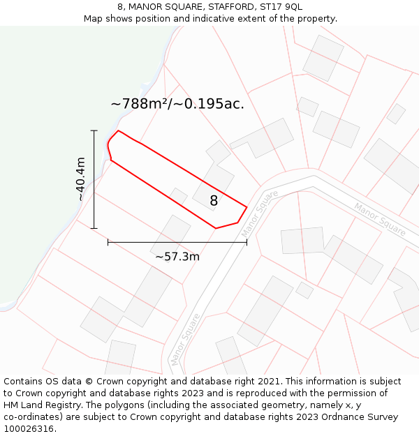 8, MANOR SQUARE, STAFFORD, ST17 9QL: Plot and title map