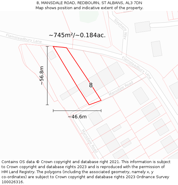 8, MANSDALE ROAD, REDBOURN, ST ALBANS, AL3 7DN: Plot and title map