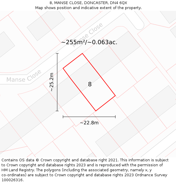 8, MANSE CLOSE, DONCASTER, DN4 6QX: Plot and title map