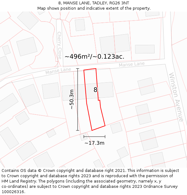 8, MANSE LANE, TADLEY, RG26 3NT: Plot and title map