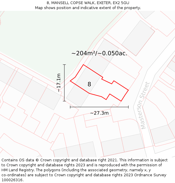 8, MANSELL COPSE WALK, EXETER, EX2 5GU: Plot and title map