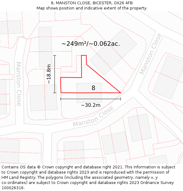 8, MANSTON CLOSE, BICESTER, OX26 4FB: Plot and title map
