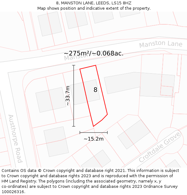 8, MANSTON LANE, LEEDS, LS15 8HZ: Plot and title map