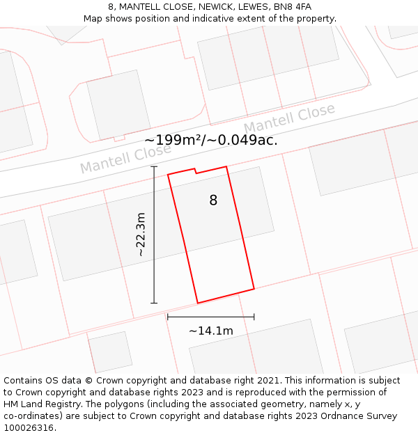 8, MANTELL CLOSE, NEWICK, LEWES, BN8 4FA: Plot and title map