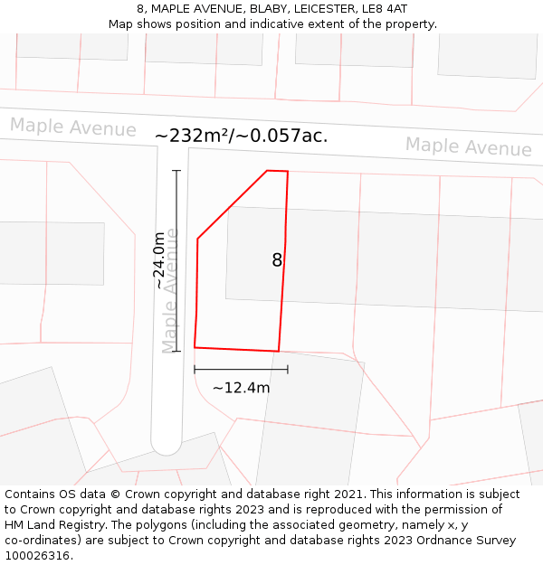 8, MAPLE AVENUE, BLABY, LEICESTER, LE8 4AT: Plot and title map