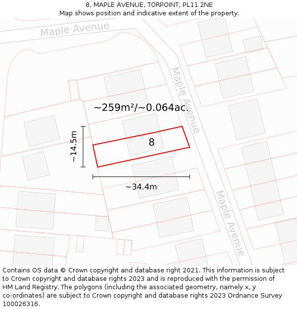 8, MAPLE AVENUE, TORPOINT, PL11 2NE: Plot and title map
