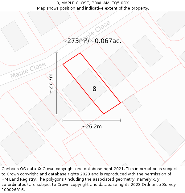 8, MAPLE CLOSE, BRIXHAM, TQ5 0DX: Plot and title map