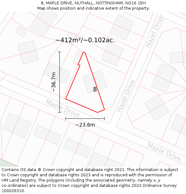8, MAPLE DRIVE, NUTHALL, NOTTINGHAM, NG16 1EH: Plot and title map