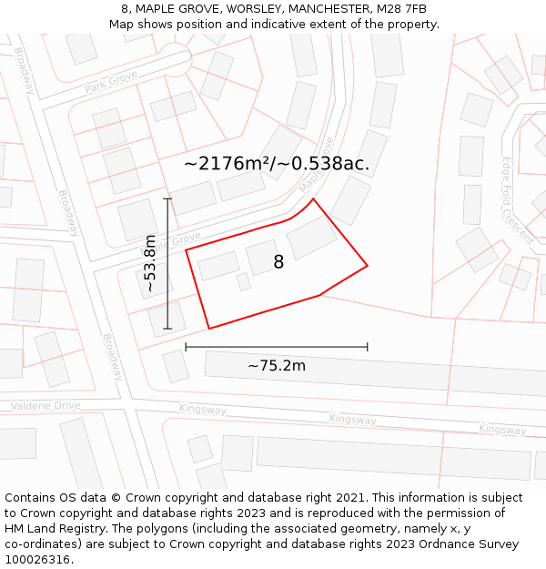 8, MAPLE GROVE, WORSLEY, MANCHESTER, M28 7FB: Plot and title map