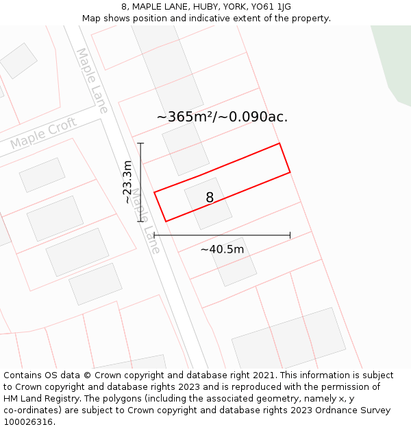 8, MAPLE LANE, HUBY, YORK, YO61 1JG: Plot and title map