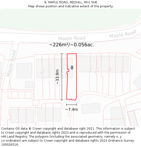 8, MAPLE ROAD, REDHILL, RH1 5HE: Plot and title map