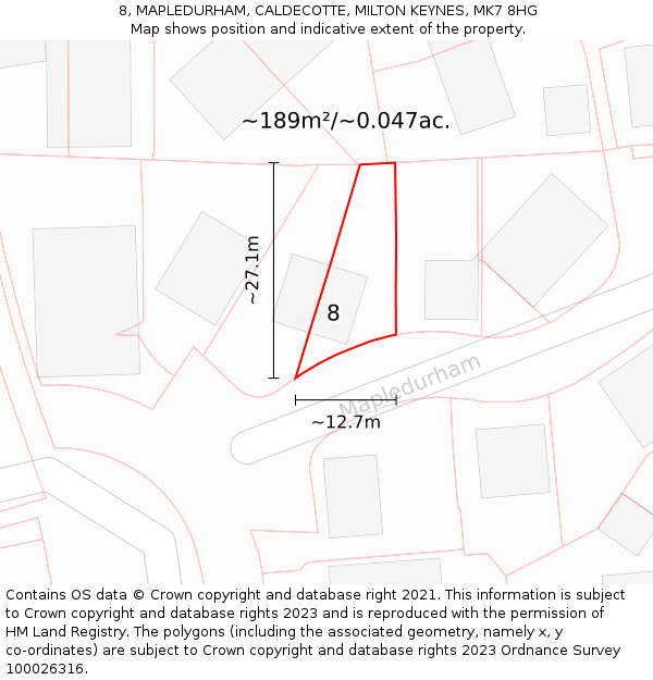 8, MAPLEDURHAM, CALDECOTTE, MILTON KEYNES, MK7 8HG: Plot and title map
