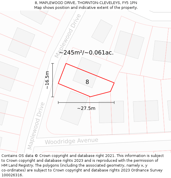 8, MAPLEWOOD DRIVE, THORNTON-CLEVELEYS, FY5 1PN: Plot and title map