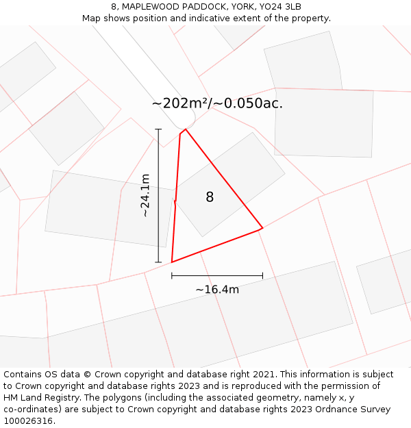 8, MAPLEWOOD PADDOCK, YORK, YO24 3LB: Plot and title map